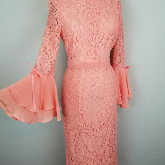 Gorgeous Peach Corded Lace Wiggle Cocktail Dress by Eva Mendes Women's Size 4 - Picture 2 of 10